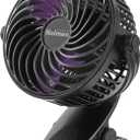 Holmes 4 On-The-Go Personal Fan with Clip 3 Speeds, 360 Rotation, Rechargeable Battery, USB-C Charging, Compact, Black with Purple Blades, Ideal for Desks & Personal Spaces