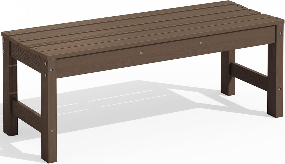 SERWALL 47 Inches Outdoor Bench, All Weather HDPE Backless Bench with Wood Grain Texture for Garden Porch and Park, Curved Bench Seat for Comfort, Coffee