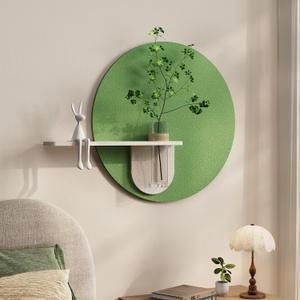 3D Sage Green Round Wall Art Decor with Shelf, Minimalist Green Sandstone Textured Artwork for Walls, Aesthetic Circle Wall Decor for Living Room, Hallway, Dining Room, Bedroom, Office, 24x24 Inch