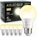 TJOY 6 Pack A19 LED Light Bulbs, 60 Watt Equivalent LED Bulb, Soft Warm White 2700K, Efficient 9W, E26 Standard Base, Non Dimmable Energy Saving Lightbulb, 800LM, 80 CRI, 120V, UL Listed