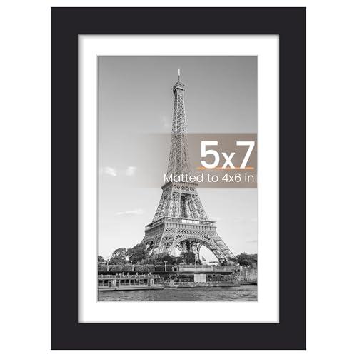 upsimples 5x7 Picture Frame, Display Pictures 4x6 with Mat or 5 x 7 Without, Wall Hanging Photo Frames, Black, 1 Pack