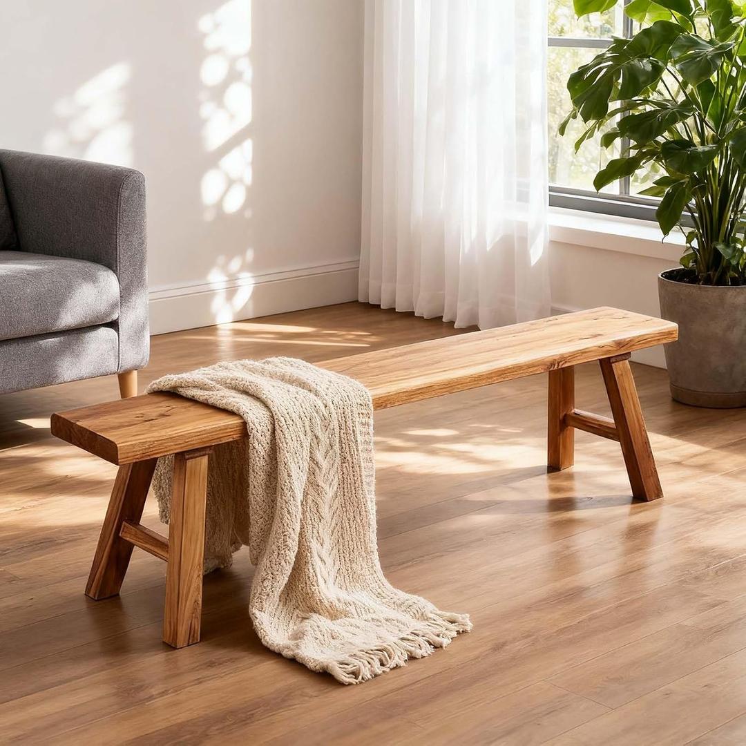 Narrow Entryway Bench Farmhouse Wood End of Bed Bench 20" 32" 39" 47" 55" 63" 71" 79" Sturdy Stable Skinny Long Benchs for Bedroom Hallway Dining Room Porch Easy to Assemble Natural Finish(32")