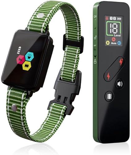 Cat Training Collar Cat Bark Collar with Remote Electric Cats Shock Collar 3300FT IP67 Waterproof 3 Training Modes Beep Vibration Shock Mode Top Meowing Effective for Bad Behavior Army Green