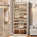 CIMLORD 9-Tier Foldable Shoe Rack Organizer with Wheels, 27 Pairs, White, The expandable size of the shoe rack organizer, 28.35"Lx13.78"Wx67.32"H, including 9 Tiers(8Grids + 1Large grid)