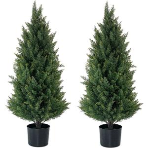 Artificial Topiary Trees 3 Foot Artificial Cedar Trees UV Resistant Potted Plant Set of 2 Faux Bushes Fake Shrubs for Outdoor Indoor Front Porch Garden
