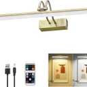 Picture Light, Picture Lights for Wall Cordless, 16inch Picture Lights with Timer and Dimmable, 5000mAh Battery Wall Lights for Display Gallery Painting Art Frame Portrait - Antique Brass 2 Colors