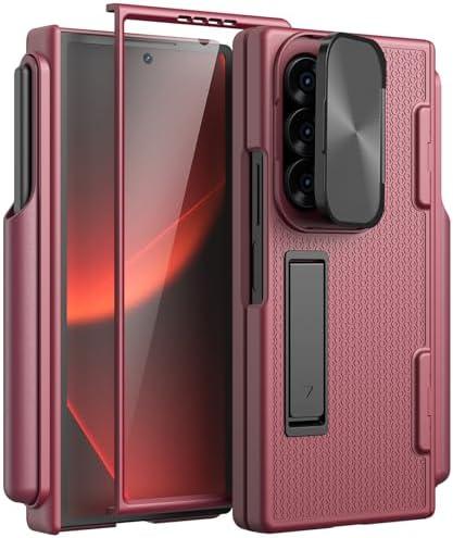 KJSK for Samsung Galaxy Z Fold 6 Case, with S Pen Holder, Built-in Hinge Protection & Screen Protector&Clamshell Camera Cover, Protective case for Z Fold 6(Flip-top Red)