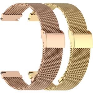FitTurn Bands Compatible with WNH IDW25/Faweio IDW26/Fitpolo IDW208P Smrtwatch, Slim Mesh Stainless Steel Quick Release Wristband Replacement Sports Straps Bracelet Adjustable Watch Band (Gold,RoseGold)