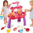 Water Table for Toddlers 3-5 Outdoor Toys for Kids Ages 4-8 3-Tier Kids Sand Water Table with Fishing Game Set Activity Sensory Table Summer Gift Beach Outside Toys for Toddler Girl