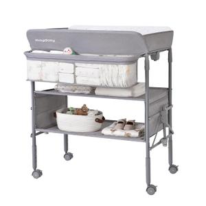 Baby Changing Table with Wheels, Maydolly Portable Foldable Changing Table, Waterproof Diaper Changing Station, Adjustable Height Changing Station, Mobile Nursery for Newborn and Infant (Grey) (grey without drawer)