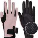 ChinFun Women's Horse Riding Gloves Stretchable Equestrian Gloves Breathable Horseback Lady Youth Girls Outdoor Cycling (X-Large, Light Pink)