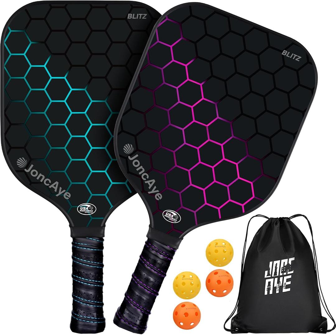 Pickleball-Paddles-Set of 4 or 2 Rackets by JoncAye, USAPA Approved Pickle-Ball Equipment with Balls, Bag, Accessories, Fiberglass Graphite Pickleball Racquet Set for Men, Women, Kids, Adults