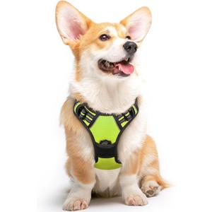 Eagloo Dog Harness Medium Sized Dog, No Pull Service Vest with Reflective Strips and Control Handle, Adjustable and Comfortable for Walking, No Choke Pet Harness with 2 Metal Rings, Green, M