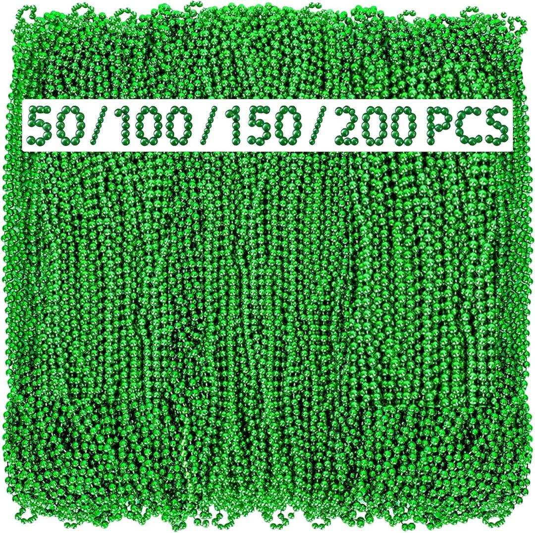 50/100/150/200PCS St Patricks Day Necklace Bulk St Patricks Day Accessories Green Beads Decorations Party Favor