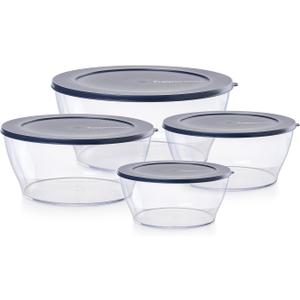 Tupperware Crystal Clear Store & Serve Collection Clearly Elegant 8 Piece Tritan/Copolyester Food Storage Container Set, Dishwasher Safe and BPA Free (4 Bowls, 4 Lids)