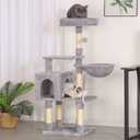 Heybly Cat Tree with Toy, Cat Tower Condo for Indoor Cats, Cat House with Padded Plush Perch, Cozy Hammock and Sisal Scratching Posts, Light Gray HCT004W