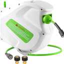 FIXFANS Pressure Washer Hose Reel with 1/4" 65ft Hose, Wall Mounted Retractable Power Washer Reel with Auto Rewind & Hidden Handle, 3600 PSI