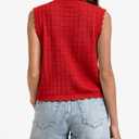 Trendy Sweater Vest Waffle Knit Top Vest V Neck Cardigan Sweater Casual Sleeveless Tops Cute Ruffle Vest (S)