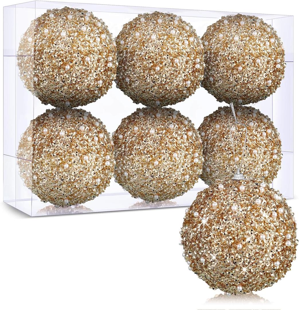 BBTO 6 Pcs Christmas Ball Ornaments Glitter Sequin Foam Ornaments Hanging Christmas Tree Ball Decorations Indoor Outdoor for Xmas Wedding Party Holiday Decor(Champagne,3.15 Inch) BBTO 6 Pcs Christmas Ball Ornaments Glitter Sequin Foam Ornaments Hanging Christmas Tree Ball Decorations Indoor Outdoor for Xmas Wedding Party Holiday Decor(Champagne,3.15 Inch)