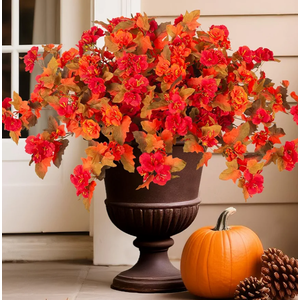 Homsunny Fall Flowers for Outdoors, 2 PCS Fake Fall Flowers UV Resistant Fake Autumn Artificial Flowers for Porch Patio Window Box Planter Home Decor (Fall Red and Orange)