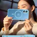 SPIDERCASE Magnetic for iPhone 16 Plus Case,with 2 Pcs [Tempered Glass Screen Protector] Translucent Shockproof Protective Phone Case Home Button Stickers for iPhone 16 Plus 6.7'',Light Blue