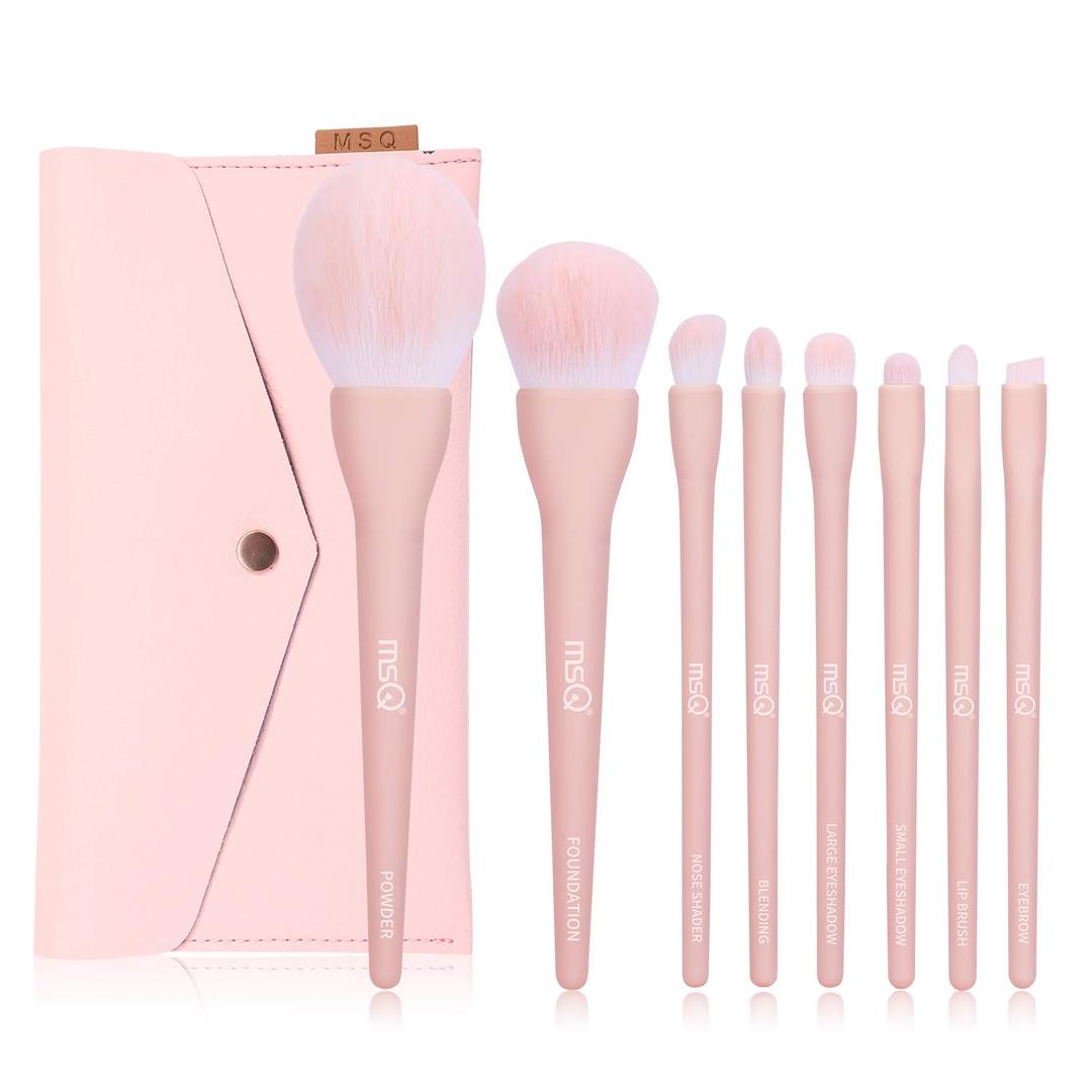 MSQ Make Up Brushes 8Pcs Makeup Brush Set Foundation Brush Blending Brush Eyeshadow Brushes Eye Brushes Set with Bag (Pink)