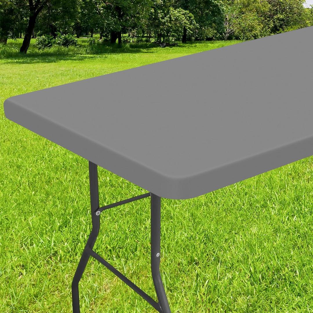 Smiry Rectangle Tablecloth, Elastic Fitted Flannel Backed Vinyl Tablecloths for 6ft Folding Tables, Waterproof Wipeable Table Covers for Indoor, Outdoor, Picnic and Camping (Grey, 36"x72")