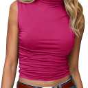Tankaneo Womens Sleeveless Mock Turtleneck Tank Tops Slim Fitted Ruched Crop Top Shirts (Pink, S)