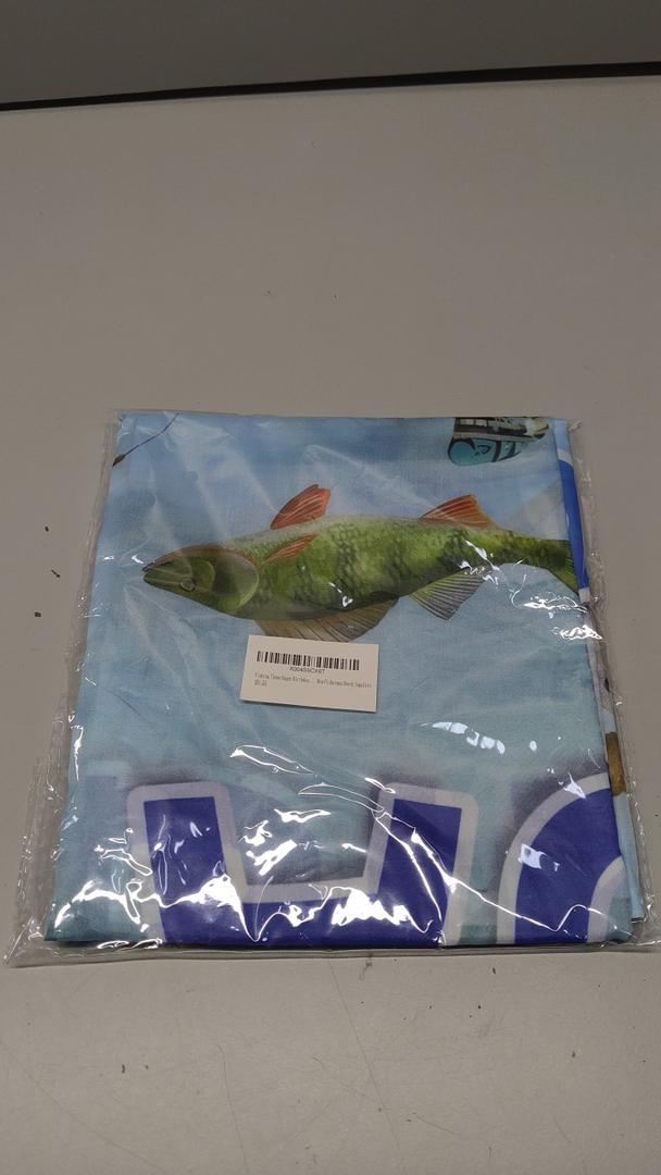 Fishing Theme Happy Birthday Flag Lake Scene with Boat and Fishing Gear for Men Fisherman Booth Supplies