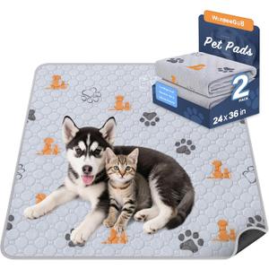 WanpeeGoo Washable Pee Pads for Dogs, 2 Pack Absorbent Reusable Training Dog Pads Pet Puppy Pads, Non-Slip Potty Pads for Whelping, Playpen, Crate, Bed, Orange, 24"x36"