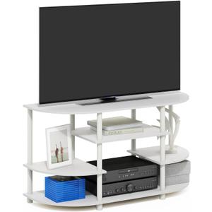 Furinno Jaya TV Stand, 4-Tier Open Shelf Design Corner Entertainment Center with Round Corner, TV Console for TV up to 46 Inch, Toolless Assembly, for Living Room, Bedroom, White