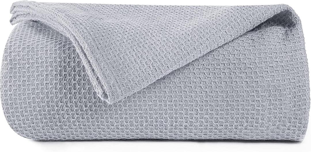 BOUTIQUO 100% Cotton Bed Blanket, Breathable Thermal Blanket King Size, Soft Honeycomb Waffle Blanket 90"x102", Cotton Bed Blanket, Perfect for Layering Any Bed for All Season, Light Grey