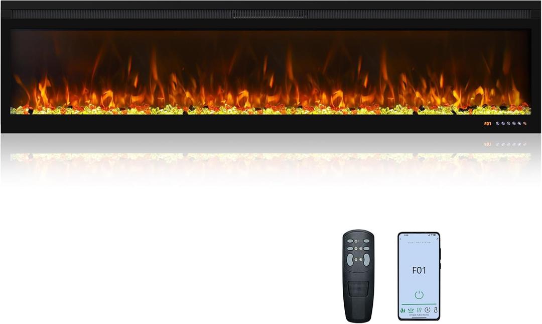 Oxhark Flame Linear Electric Fireplace 72 Inch, APP & Touch Screen & Remote Control, 13X13 Flame Color Combinations, Timer & Thermostat Fireplace Heater