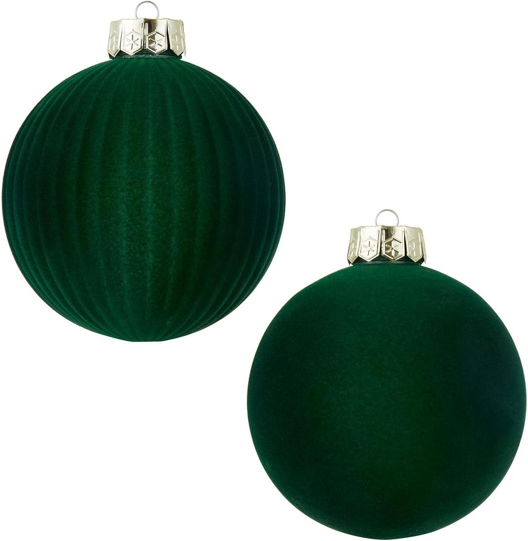 Velvet Christmas Balls Large Hanging Shatterproof Flocked Christmas Tree Ornaments for Xmas Tree Hanging, Holiday Wedding Party Decorations and Home Decorations (Dark Green, 6" (2pcs))