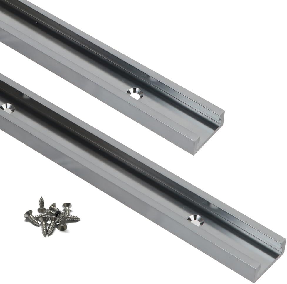 2pc Aluminum 400x30mm Double-Cut Profile Universal 3/4 T-Track with Predrilled Mounting Holes and Wood Screws,30 Type T Track for Woodworking Jigs and Fixtures,Drill Press Table,(15.75in)-G