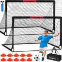 Soccer Goal, 2 of 6'x4' Kids Soccer Goals for Backyard Set, Portable Pop Up Soccer Net, Practice Soccer Training Equipment with Ball, Cones for Toddler,Youth Sports Outdoor Games Yard Play (Black)