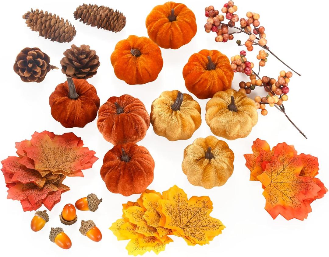 Small Velvet Pumpkins - Artificial Pumpkin Decor Set Rustic Harvest Decorative Pumpkins 9 PCS Farmhouse Fall Fall Decor Table Centerpiece Wedding Thanksgiving Halloween Party Decorations 51 PCS
