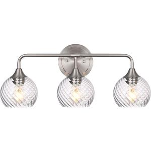 MELUCEE 3 Lights Modern Vanity Lights Over Mirror, Brushed Nickel Bathroom Lighting Fixtures with Clear Striped Swirl Glass Shade, Metal Wall Mount Lamp for Mirror, Bathroom Living Room Workshop
