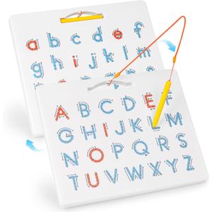 LovesTown Double Sided Magnetic Alphabet Tracing Board ABC Letter Learning Toy with Magnets Educational Writing Practice for Preschool Toddlers