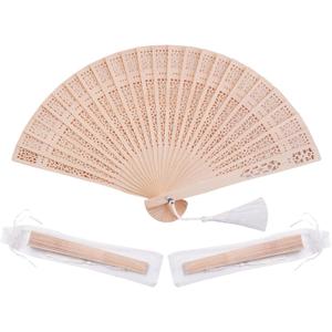 Sepwedd 50 Set Sandalwood Fan Wooden Hand Fan Baby Shower Party Favors with Organza Bags and Tassels Wooden Folding Fan