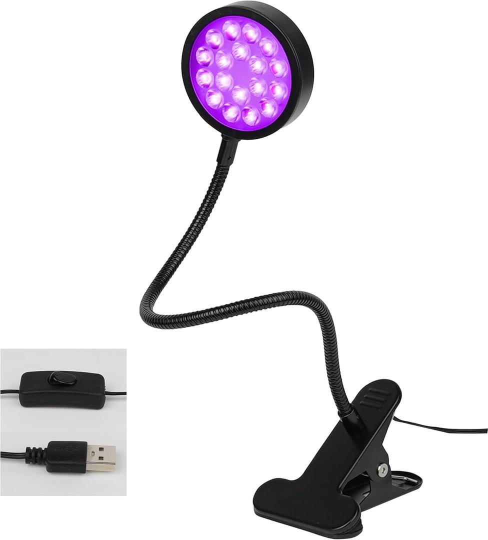 UV Light Gooseneck Curing Lamp, 5W UV Lights for Resin Curing, USB 1.5m Ultraviolet Lamp, Wavelength 395nm, Flexible Gooseneck Clip, Blacklight Lamps Perfect for Gel Nails, Resin Curing