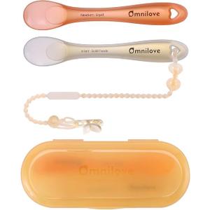 Silicone Baby Spoons 2-Pack with Case, New Born Self Feeding Toddler Spoon, Baby Led Weaning Supplies, Toddler Utensils with Safety Chain, Baby Eating Essentials, Dishwasher Safe
