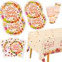 Gatherfun Thanksgiving Table Decorations Fallen Leaves Disposable Paper Plates Napkins Cups with Waterproof plastic Tablecloth for Happy Thanksgiving Dinner Party Fall Party Decorations Serve 25