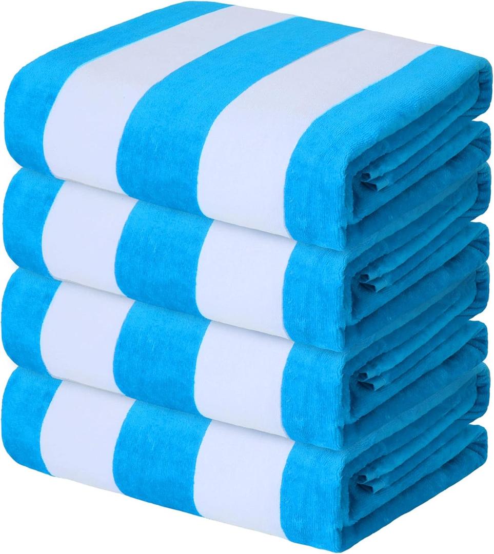 Exclusivo Mezcla 4 Pack Cotton Large 30x60 Inches Soft Cabana Stripe Thick Beach Towel, Super Absorbent Travel Bath Pool Towel (Sky Blue)
