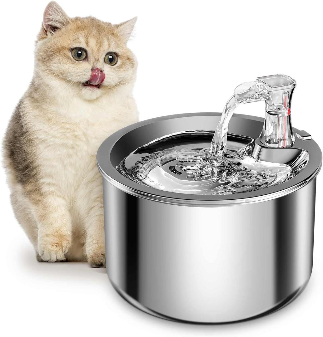 Cat Water Fountain, Stainless Steel Inside Ultra-Quiet Pump, 2L/67oz Automatic Dog Dispenser Water Bowl, Multiple Pets Water Fountain