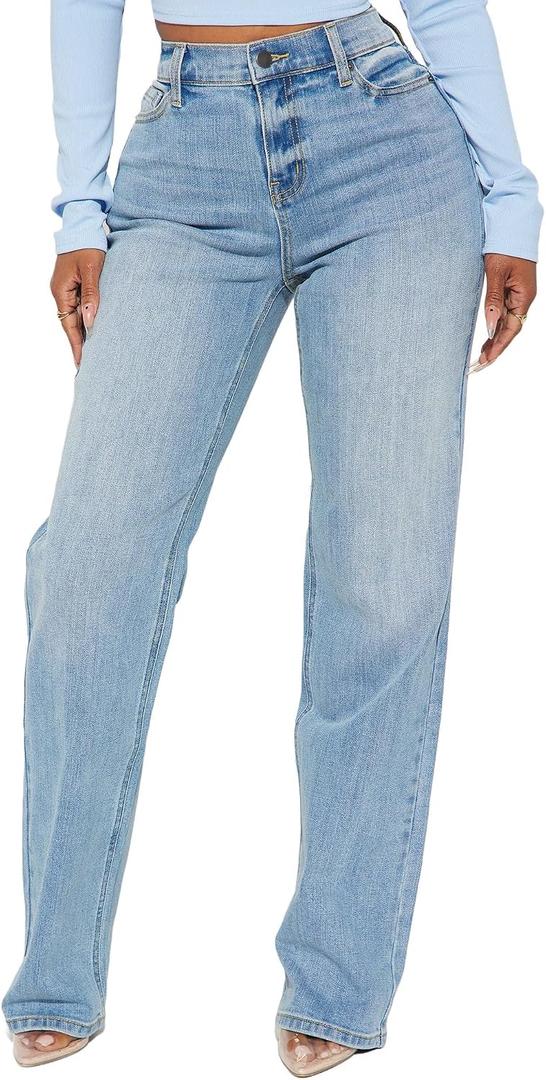 BessCops Straight Leg Jeans for Women High Waisted Wide Leg Stretchy Loose Denim Pants (Blue, M)