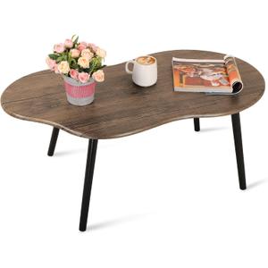 Small Coffee Table Irregular Wood Grain Desktop Coffee Tables Simple Modern Cloud Shaped Center Table Floor Standing Table for Living Room, Home Office