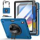 Case for iPad (A16) 11th/10th Generation Case: Protective Cover for iPad 11th Gen 11 Inch 2025 &10th Gen 10.9" 2022 with Screen Protector- Stand- Shoulder Strap- Handle- Pencil Holder-Dark Blue