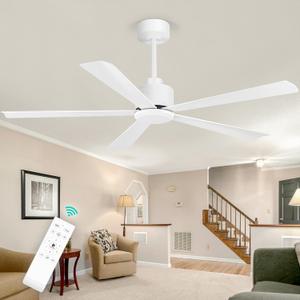 52 Inch 5 Blade Ceiling Fans without Light and Remote Control, Quiet Reversible DC Motor, 6-Speed, Industrial Ceiling Fan for Home Kitchen (White)