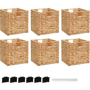 12x12x12 Storage Cube, Water Hyacinth Storage Baskets, Wicker Storage Baskets for Shelves, Woven Baskets for Storage, Square Wicker Storage Basket for Living Room (6 Packs 12x12in)